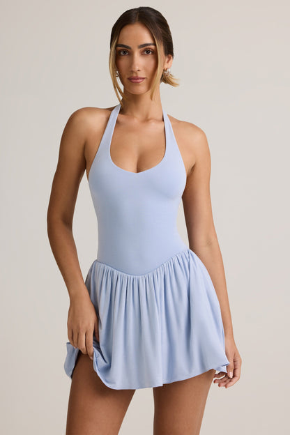 Modal Backless Halterneck Mini Dress in Light Blue