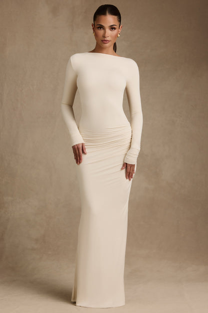 Modal Ruched Backless Maxi Dress in Ivory