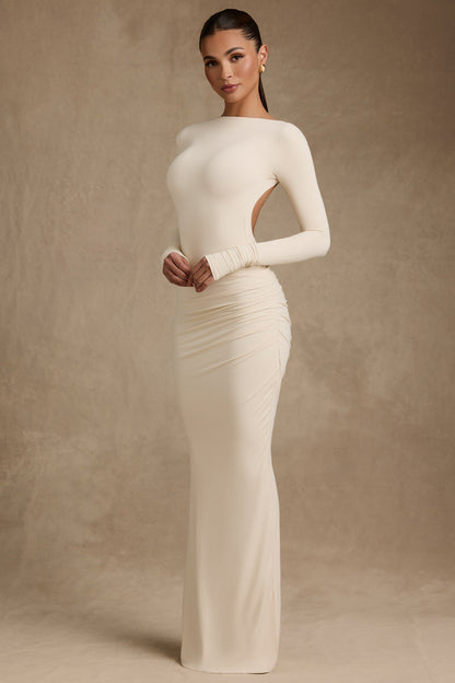 Modal Ruched Backless Maxi Dress in Ivory