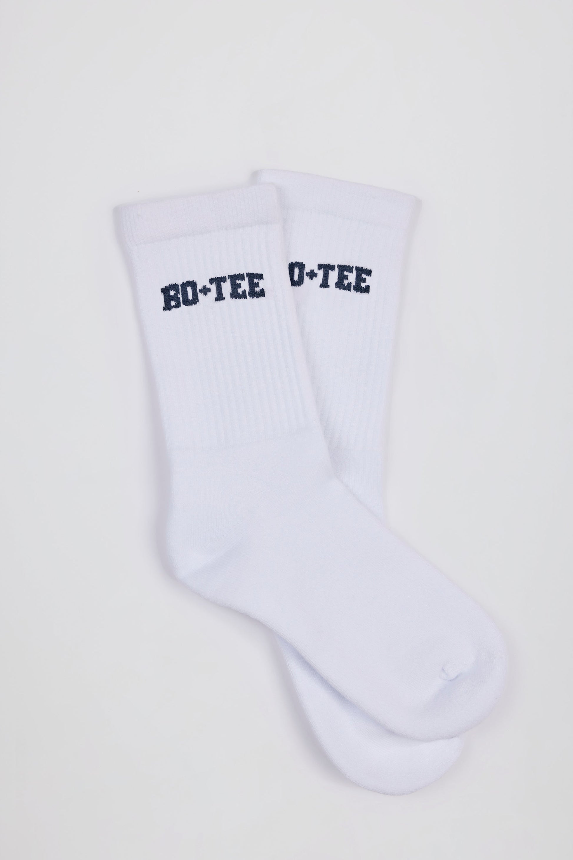 Ribbed Half-Crew Socks in White