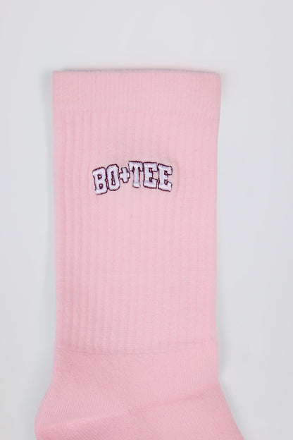 Ribbed Half-Crew Socks in Powder Pink