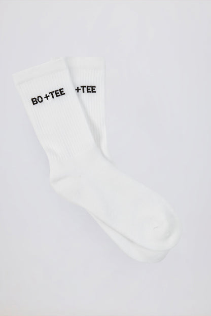 Ribbed Half-Crew Socks in White