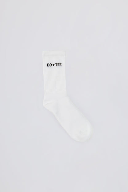 Ribbed Half-Crew Socks in White
