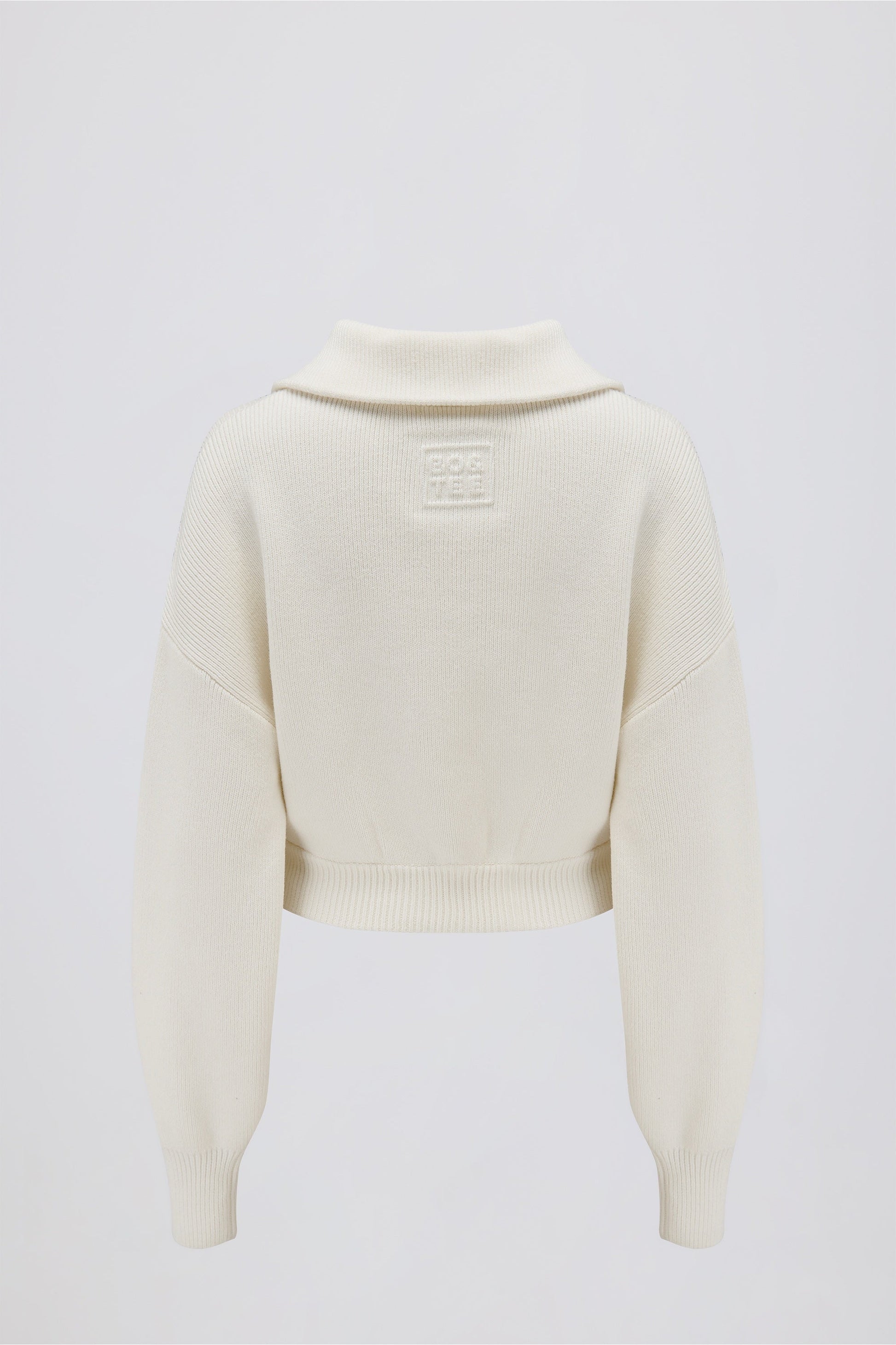 Ribbed-Knit Cropped Zip-Up Sweatshirt in Ivory