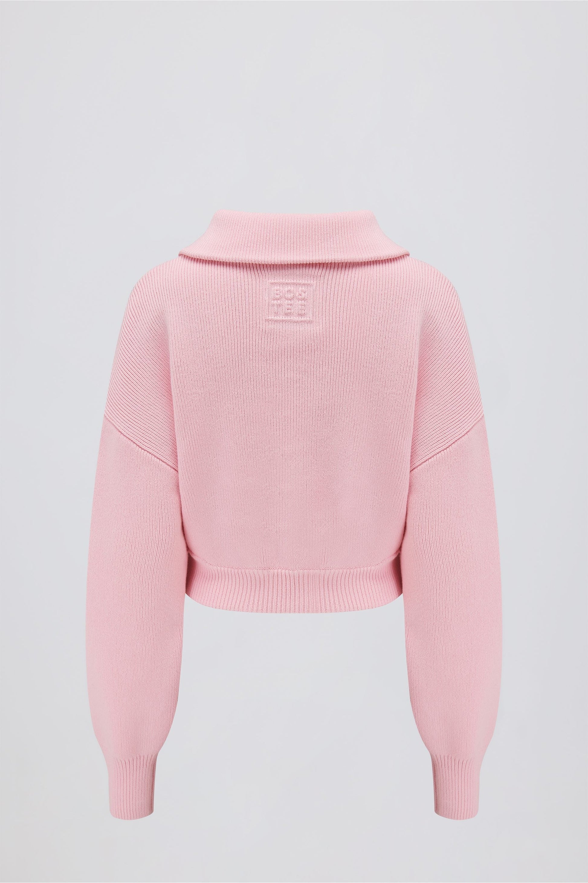 Ribbed-Knit Cropped Zip-Up Sweatshirt in Pale Pink