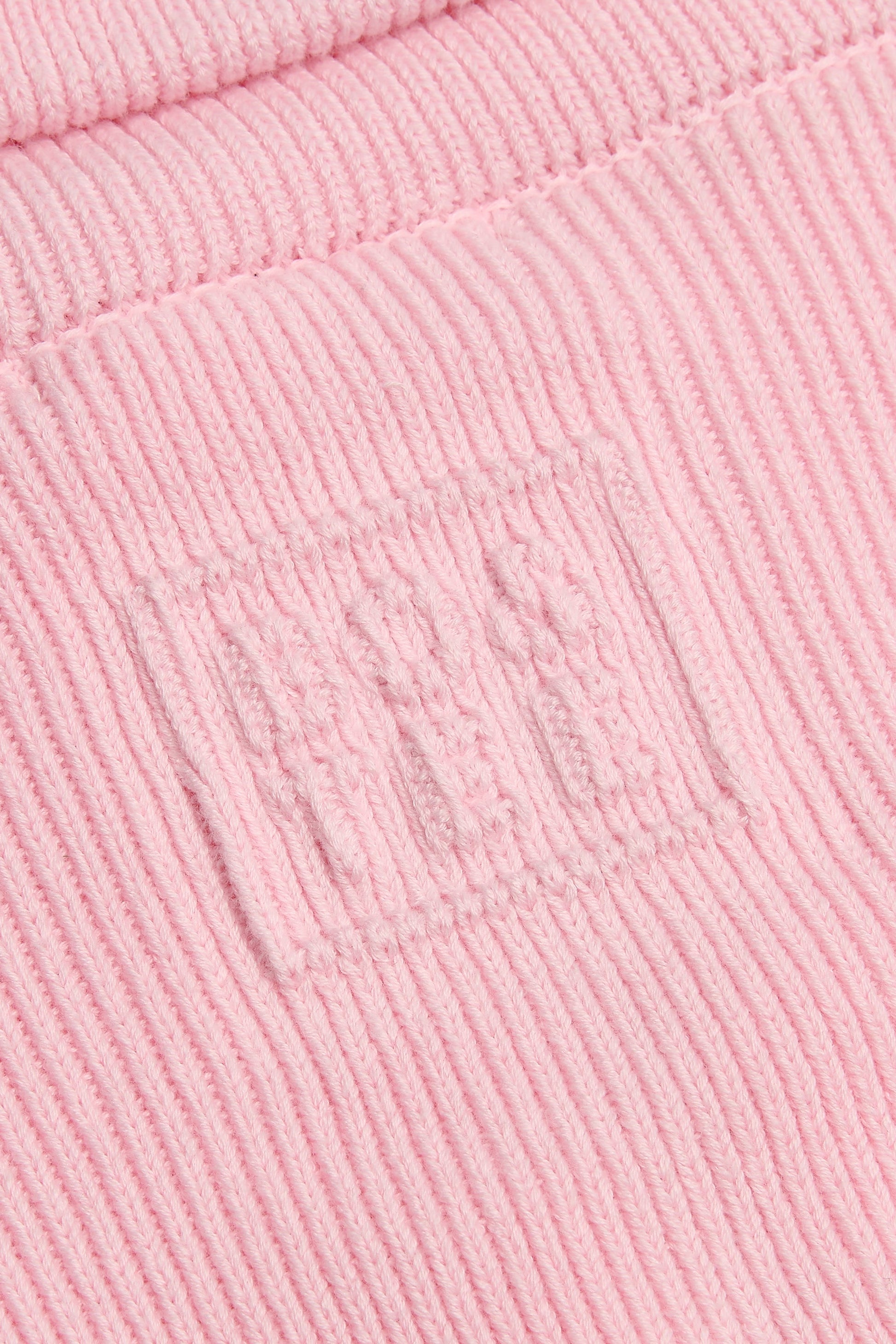 Ribbed-Knit Cropped Zip-Up Sweatshirt in Pale Pink