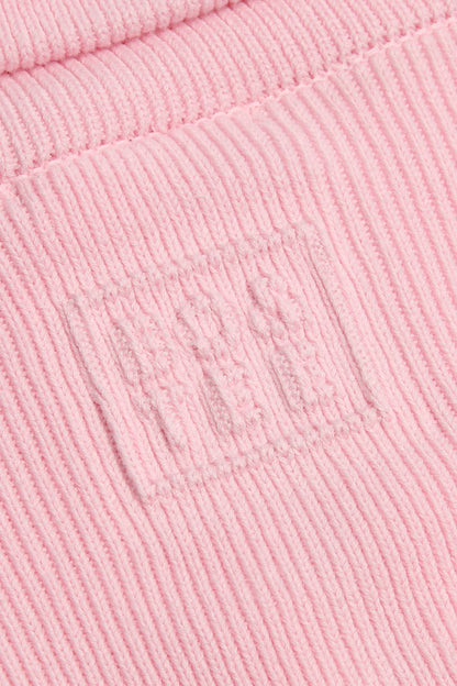 Ribbed-Knit Cropped Zip-Up Sweatshirt in Pale Pink