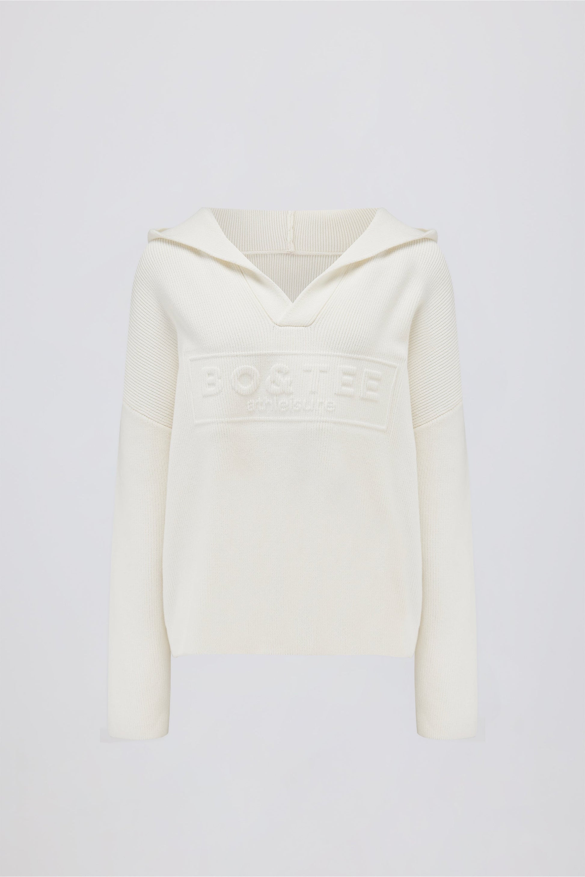Ribbed-Knit Oversized Hoodie in Ivory