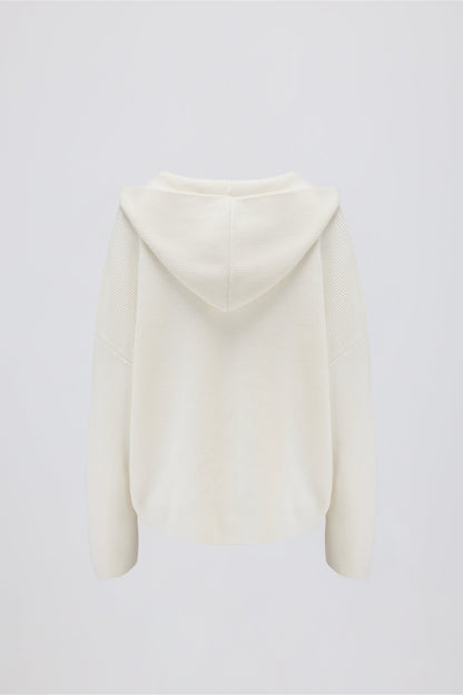 Ribbed-Knit Oversized Hoodie in Ivory