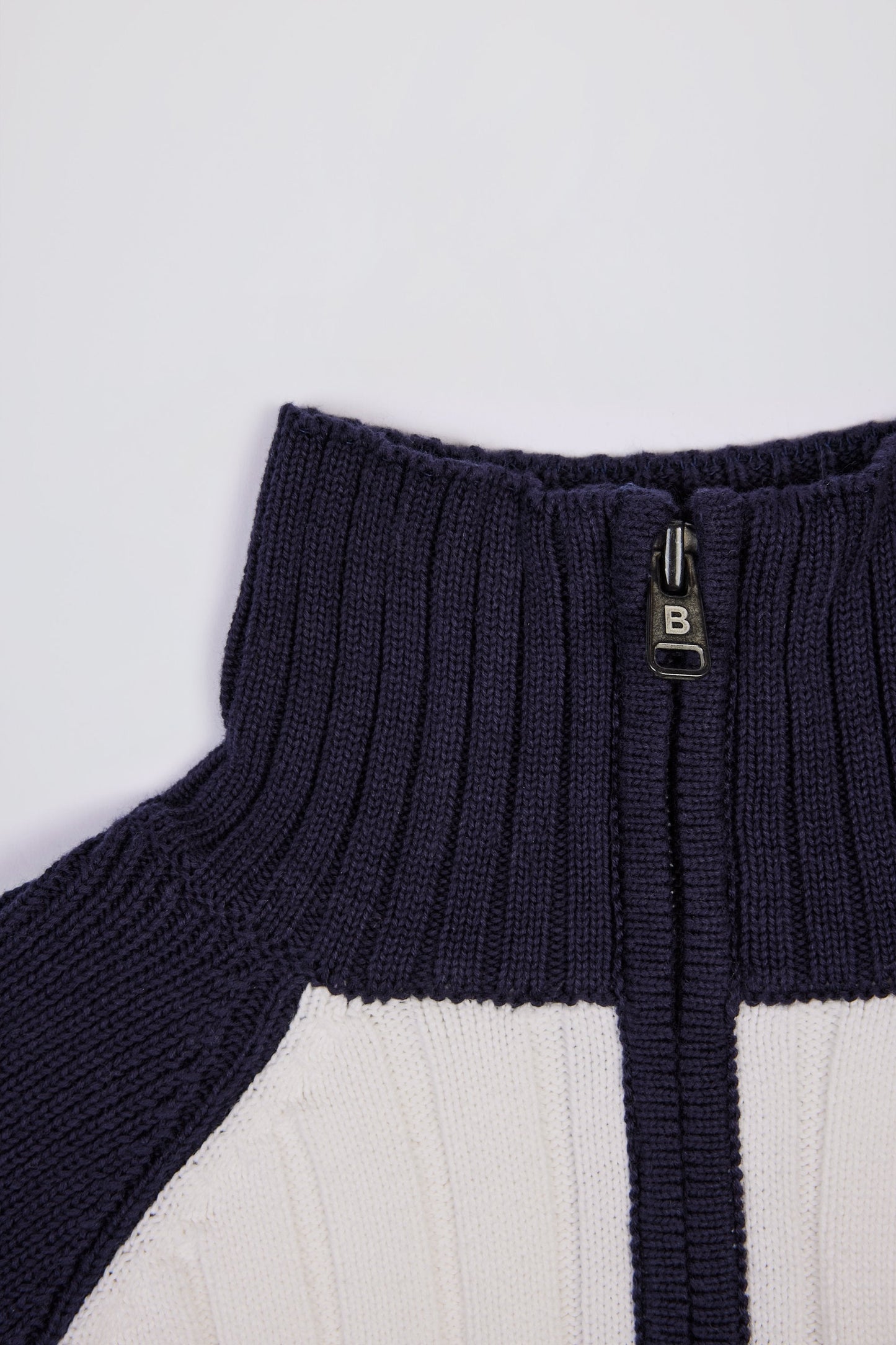 Ribbed-Knit Quarter-Zip Cropped Jumper in Classic Navy