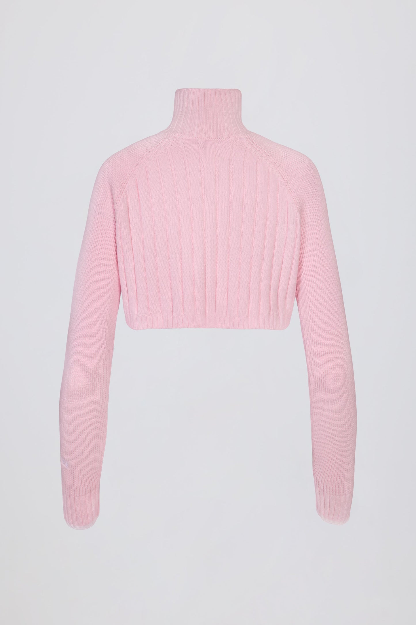 Ribbed-Knit Quarter-Zip Cropped Jumper in Powder Pink