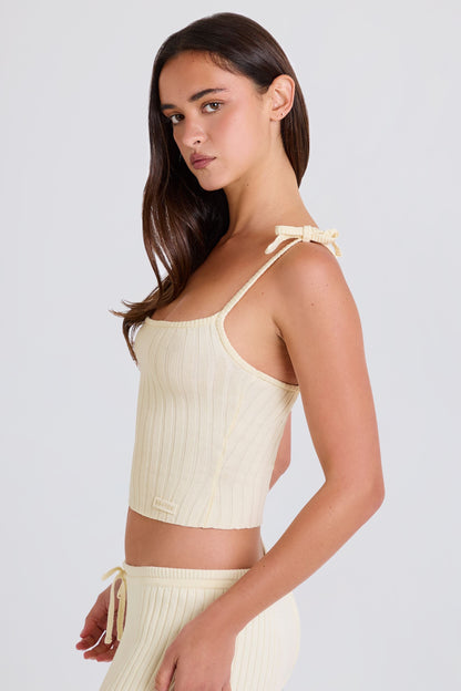 Ribbed-Knit Tie Tank Top in Cream