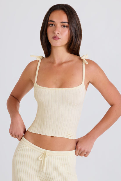 Ribbed-Knit Tie Tank Top in Cream