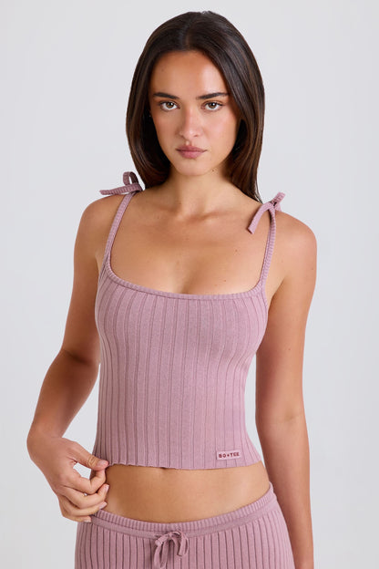 Ribbed-Knit Tie Tank Top in Mauve