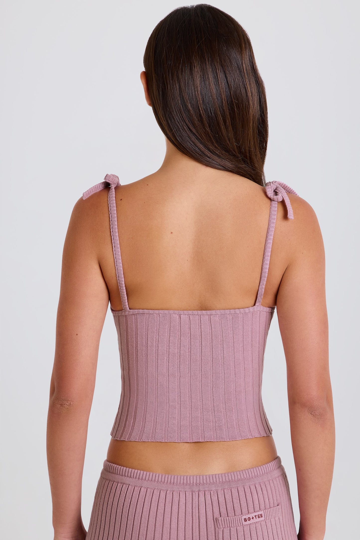 Ribbed-Knit Tie Tank Top in Mauve