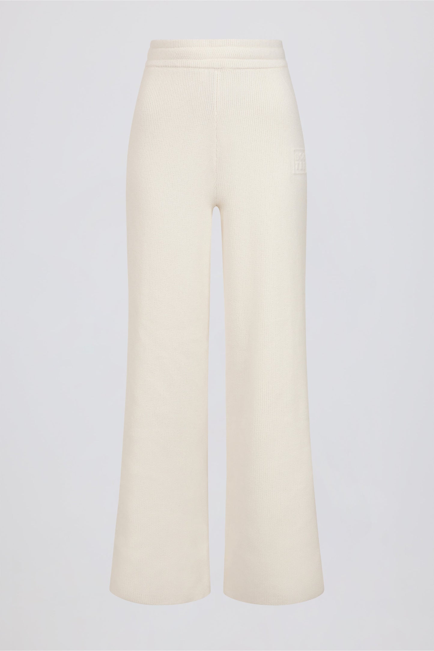 Ribbed-Knit Wide-Leg Joggers in Ivory