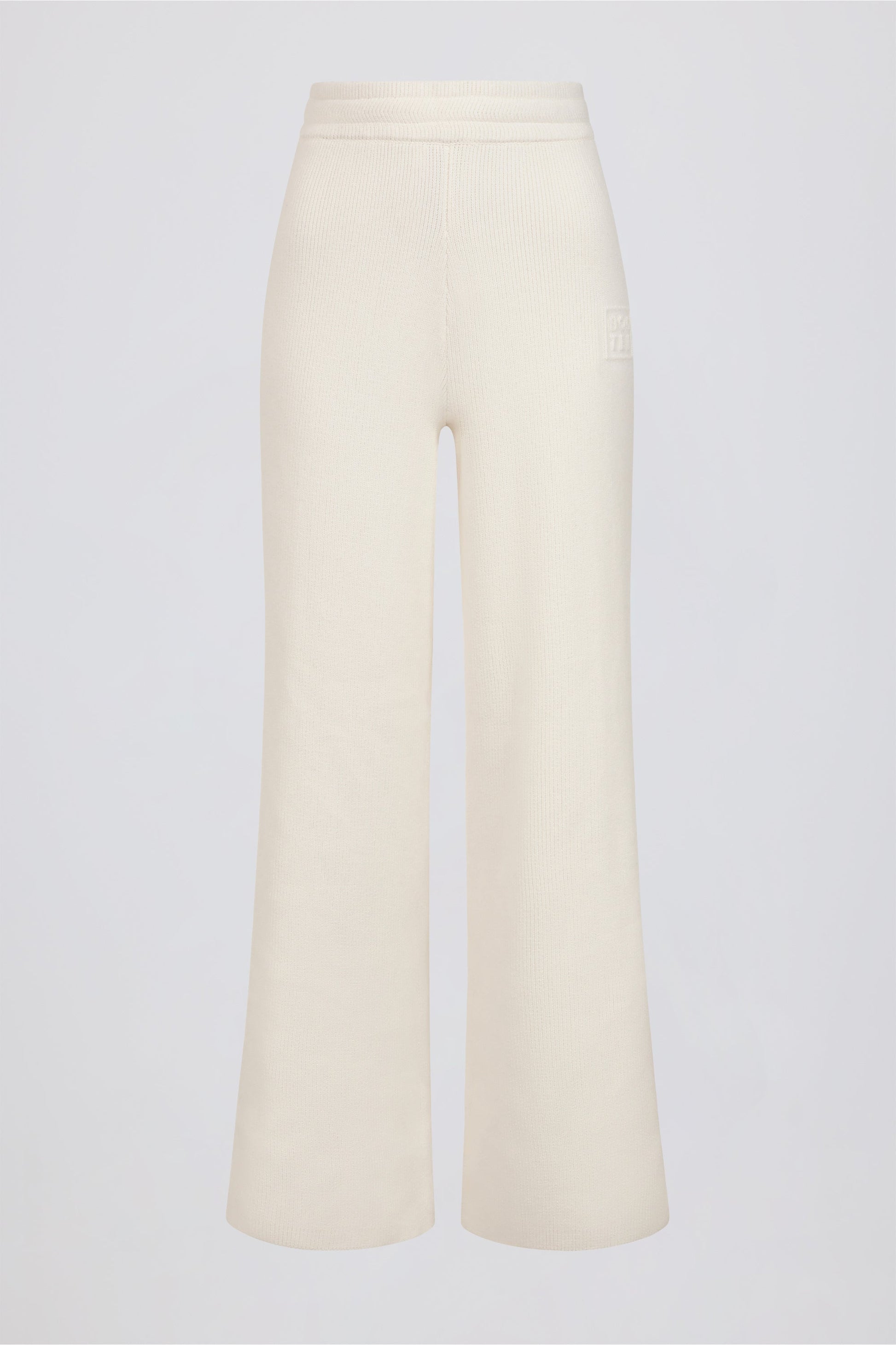 Ribbed-Knit Wide-Leg Joggers in Ivory