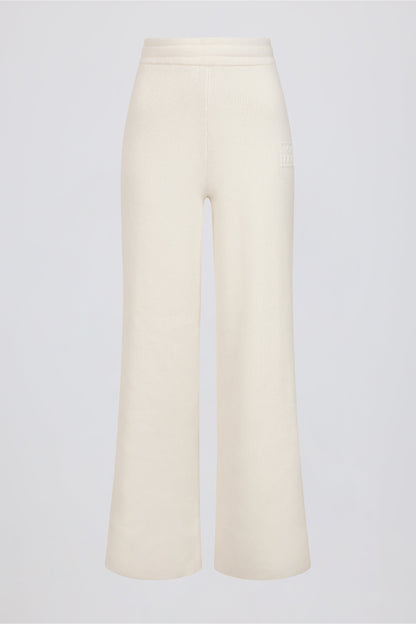 Ribbed-Knit Wide-Leg Joggers in Ivory