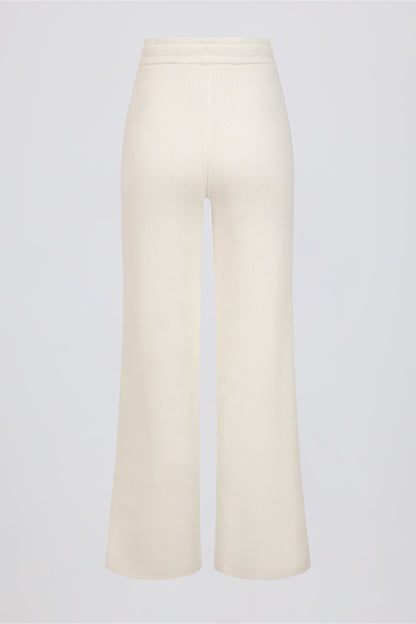 Ribbed-Knit Wide-Leg Joggers in Ivory