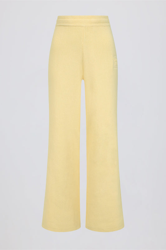 Ribbed-Knit Wide-Leg Joggers in Lemon