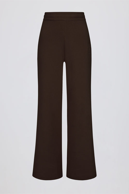 Ribbed-Knit Wide-Leg Joggers in Pecan