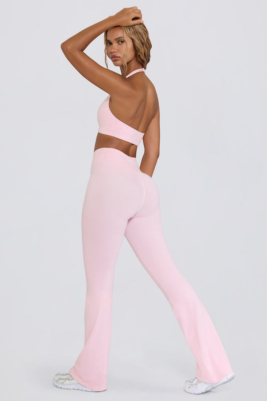 Ruched Flared Trousers in Pale Pink Marl