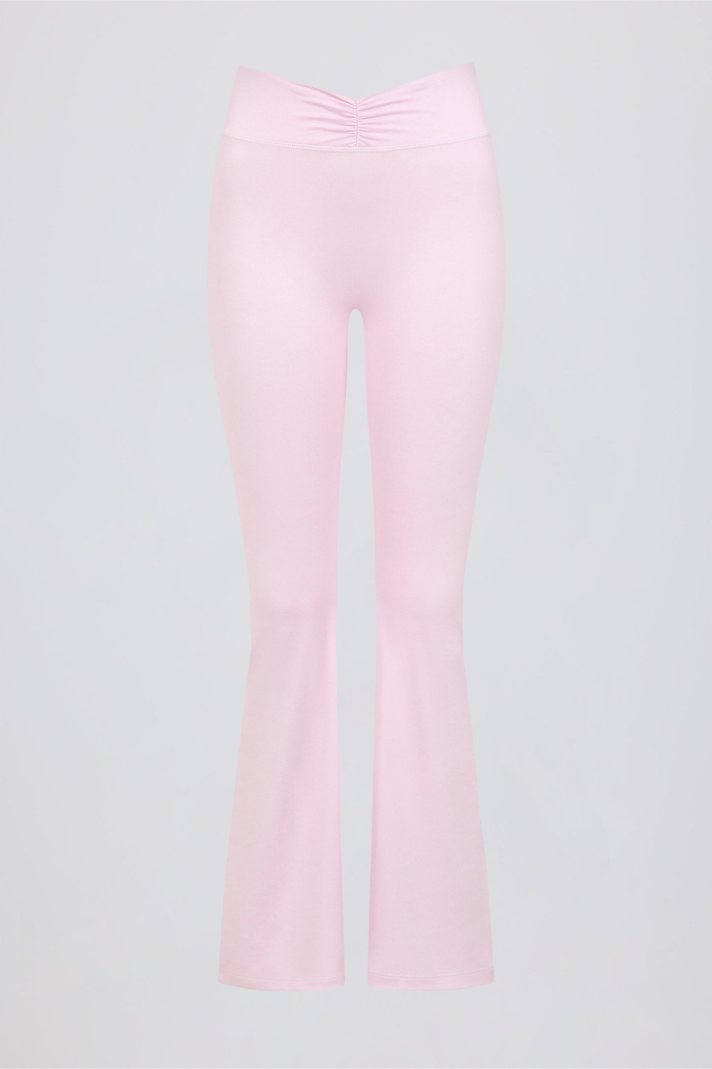 Ruched Flared Trousers in Pale Pink Marl