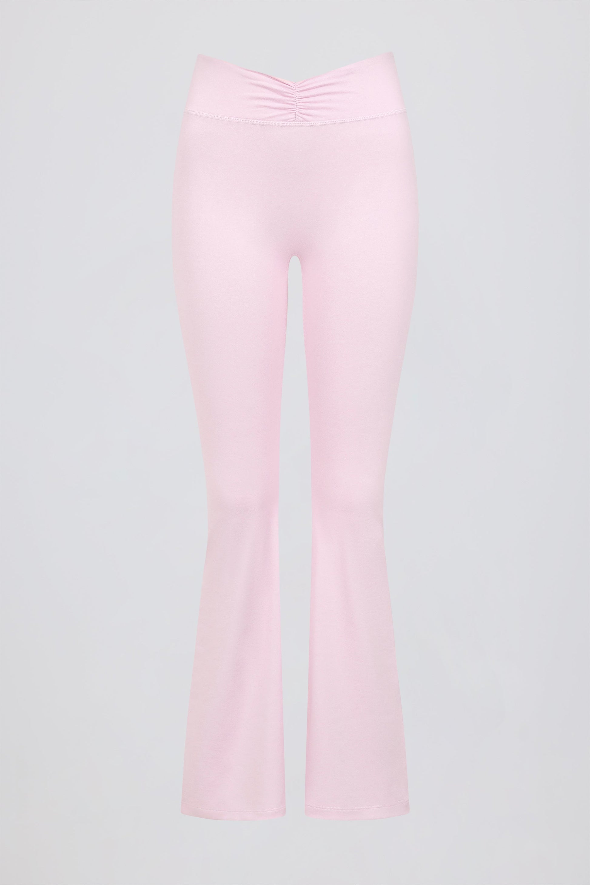 Ruched Flared Trousers in Pale Pink Marl