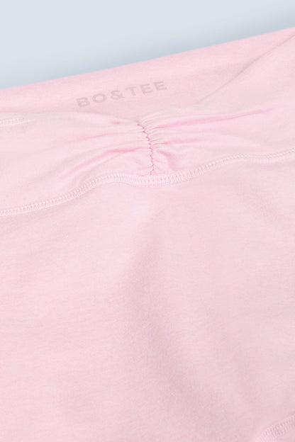 Ruched Flared Trousers in Pale Pink Marl