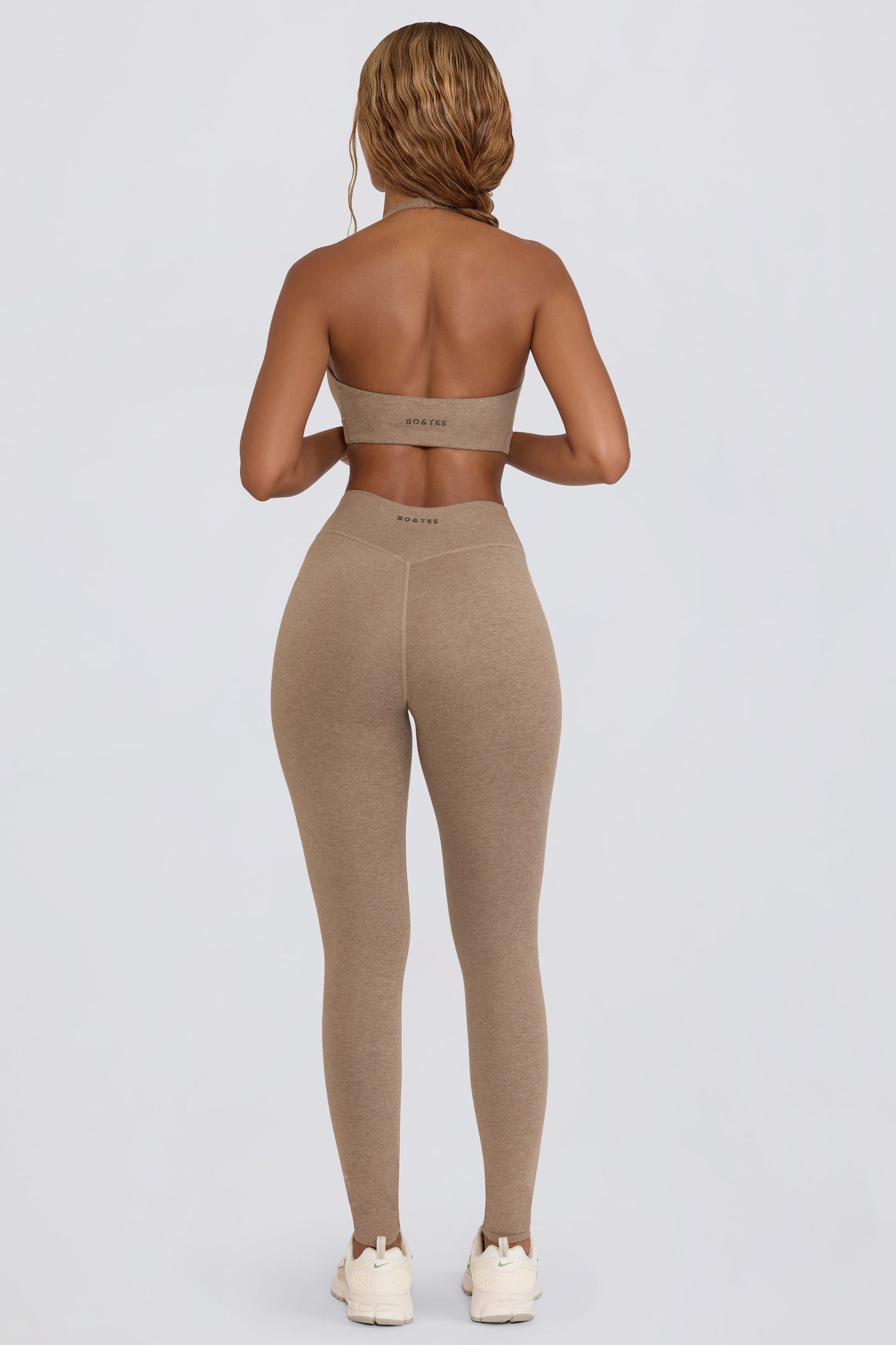Ruched Mid-Rise Leggings in Mocha Marl