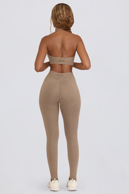 Ruched Mid-Rise Leggings in Mocha Marl