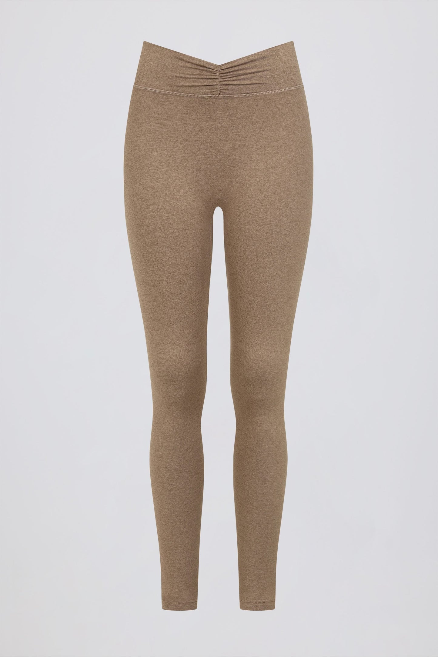 Ruched Mid-Rise Leggings in Mocha Marl