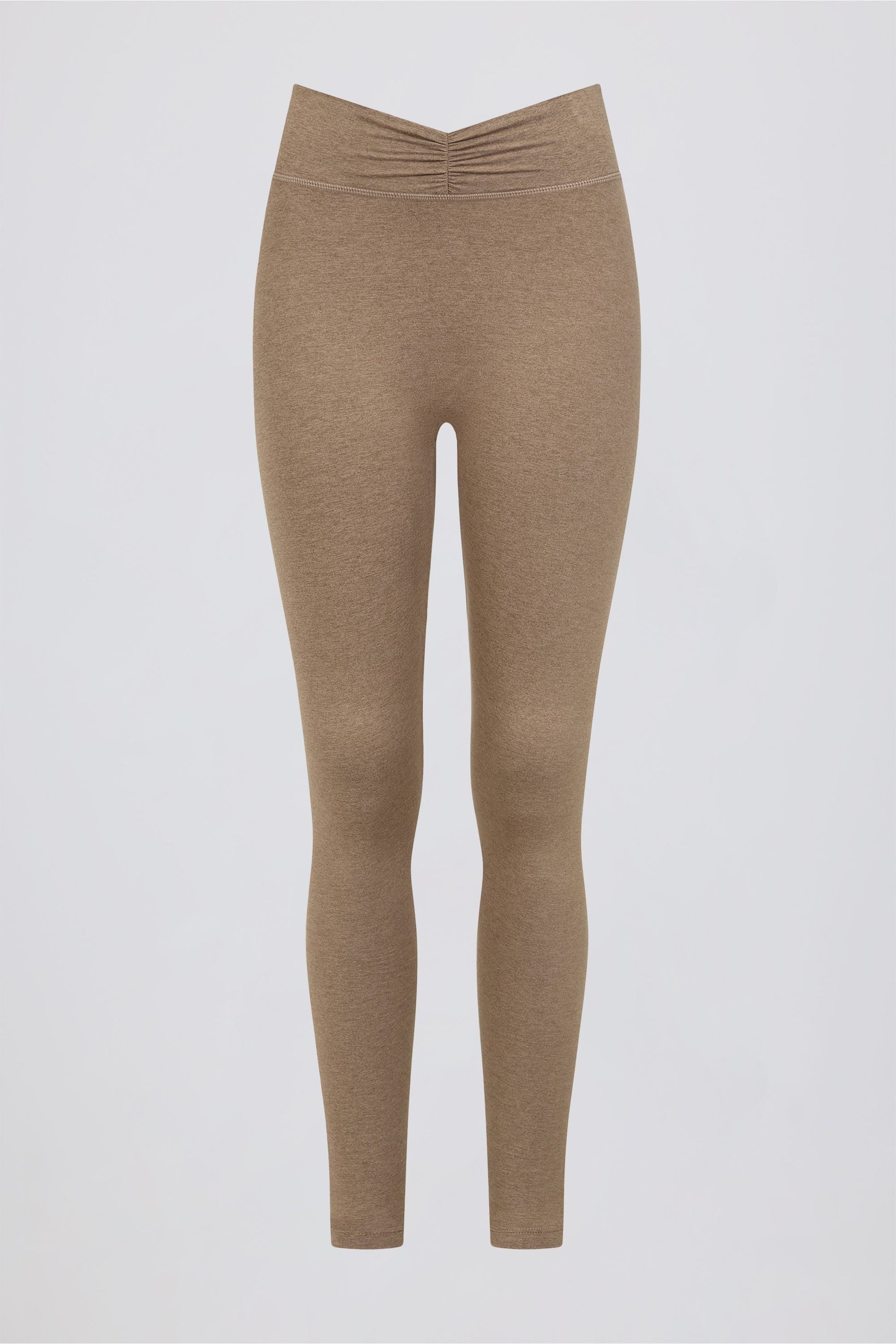 Ruched Mid-Rise Leggings in Mocha Marl