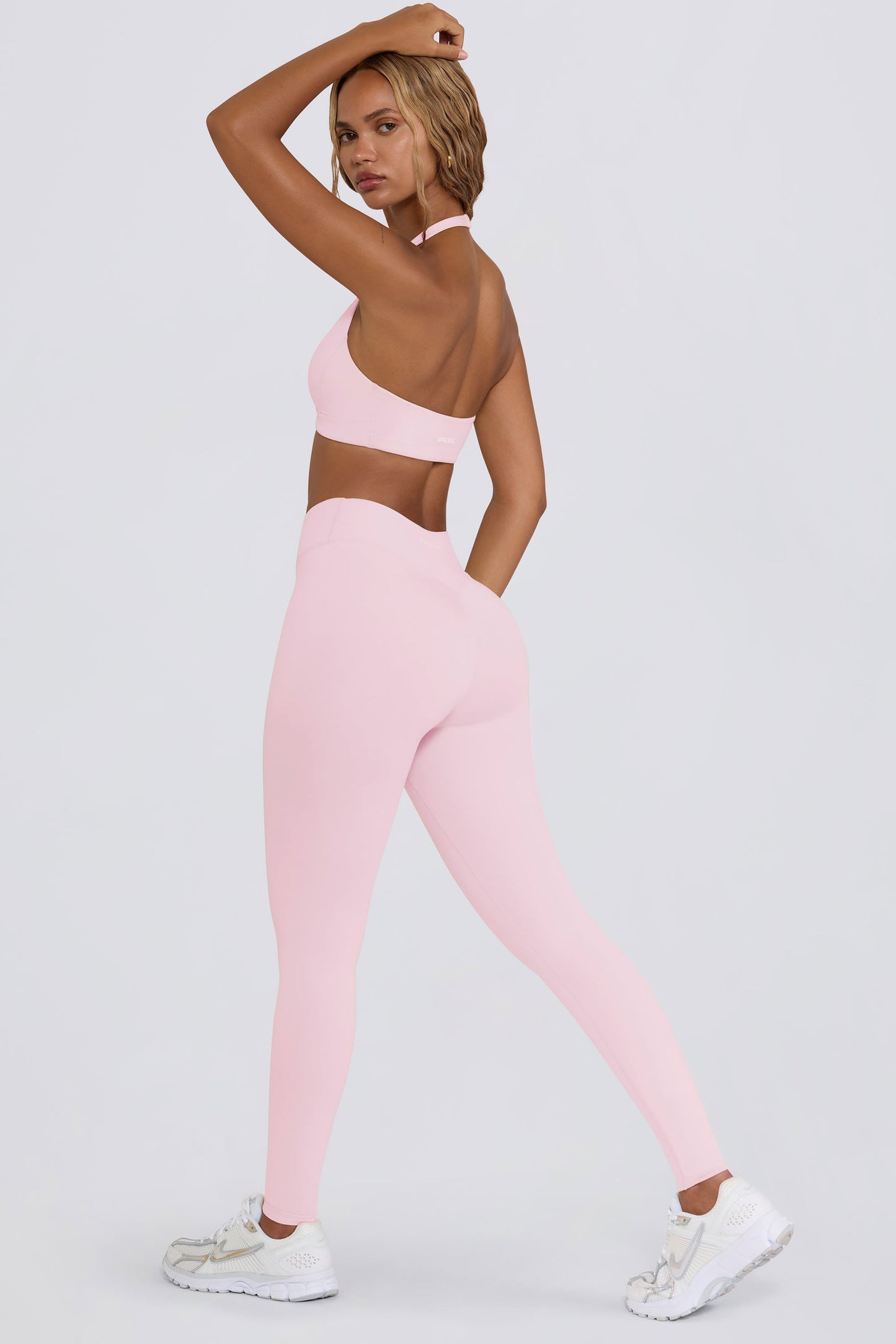 Ruched Mid-Rise Leggings in Pale Pink Marl