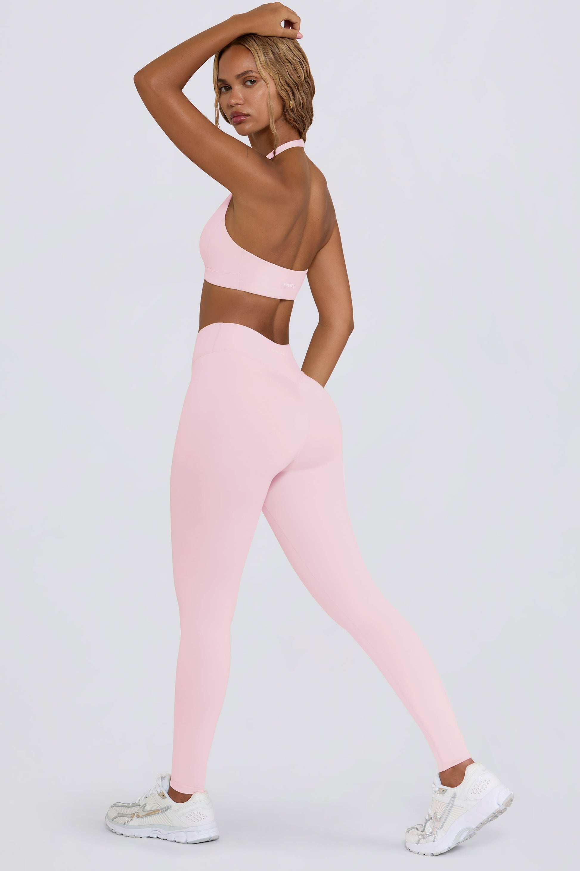 Ruched Mid-Rise Leggings in Pale Pink Marl