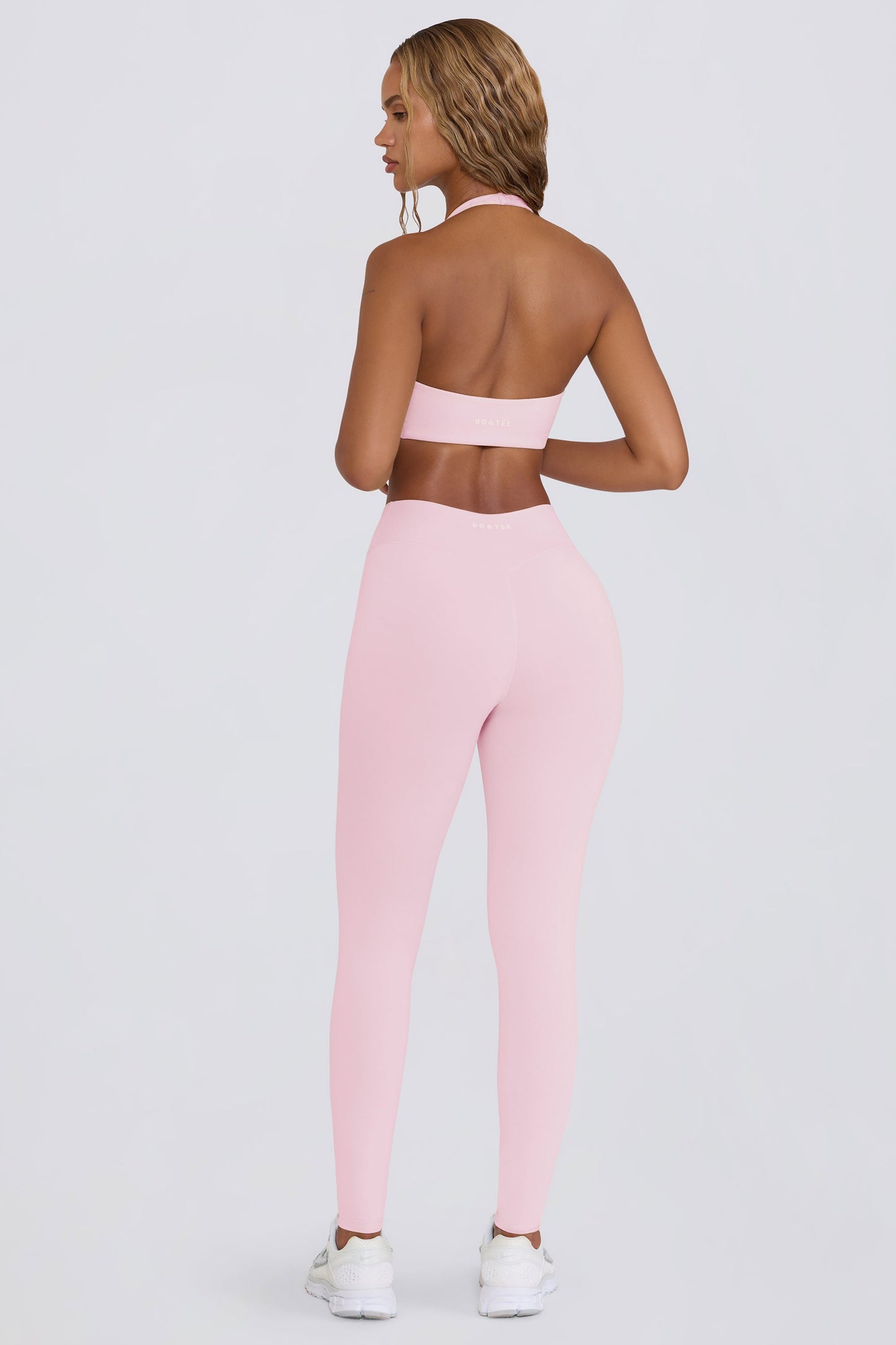 Ruched Mid-Rise Leggings in Pale Pink Marl
