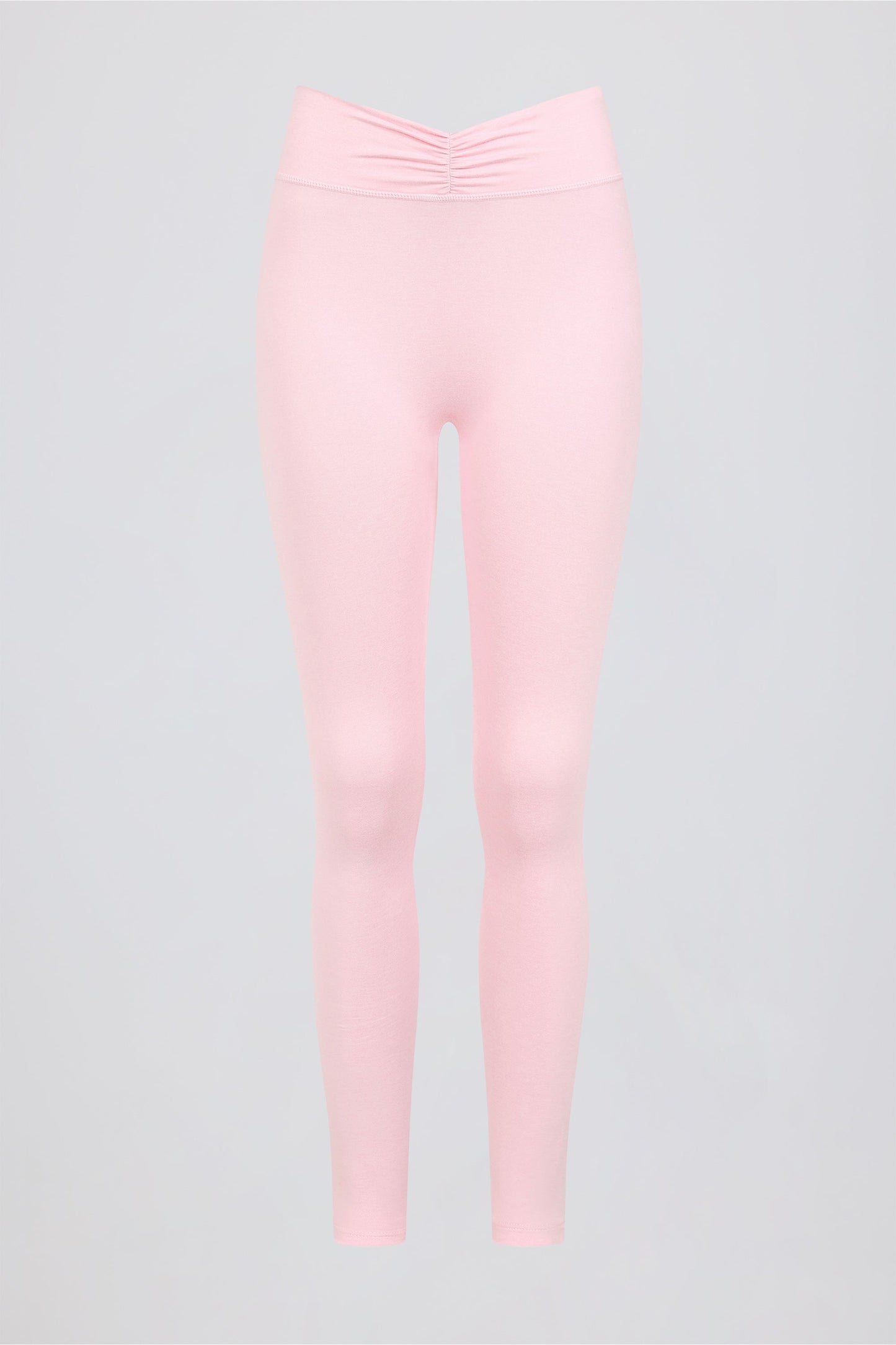 Ruched Mid-Rise Leggings in Pale Pink Marl