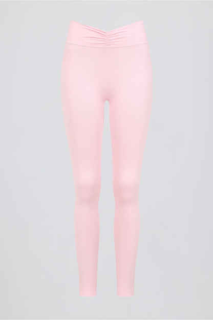 Ruched Mid-Rise Leggings in Pale Pink Marl