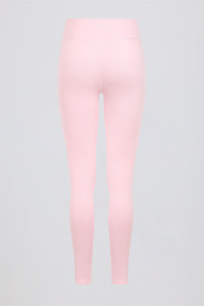Ruched Mid-Rise Leggings in Pale Pink Marl