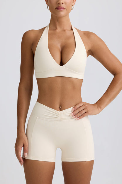 Ruched Mini Shorts in Ivory Marl