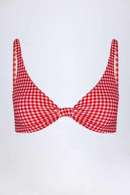 Knot-Detail Bikini Top in Red Gingham