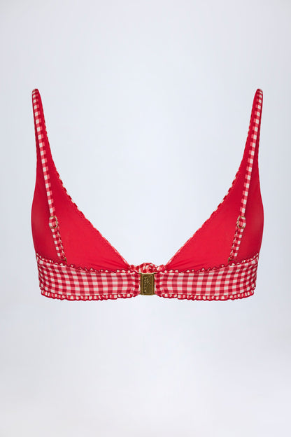 Knot-Detail Bikini Top in Red Gingham
