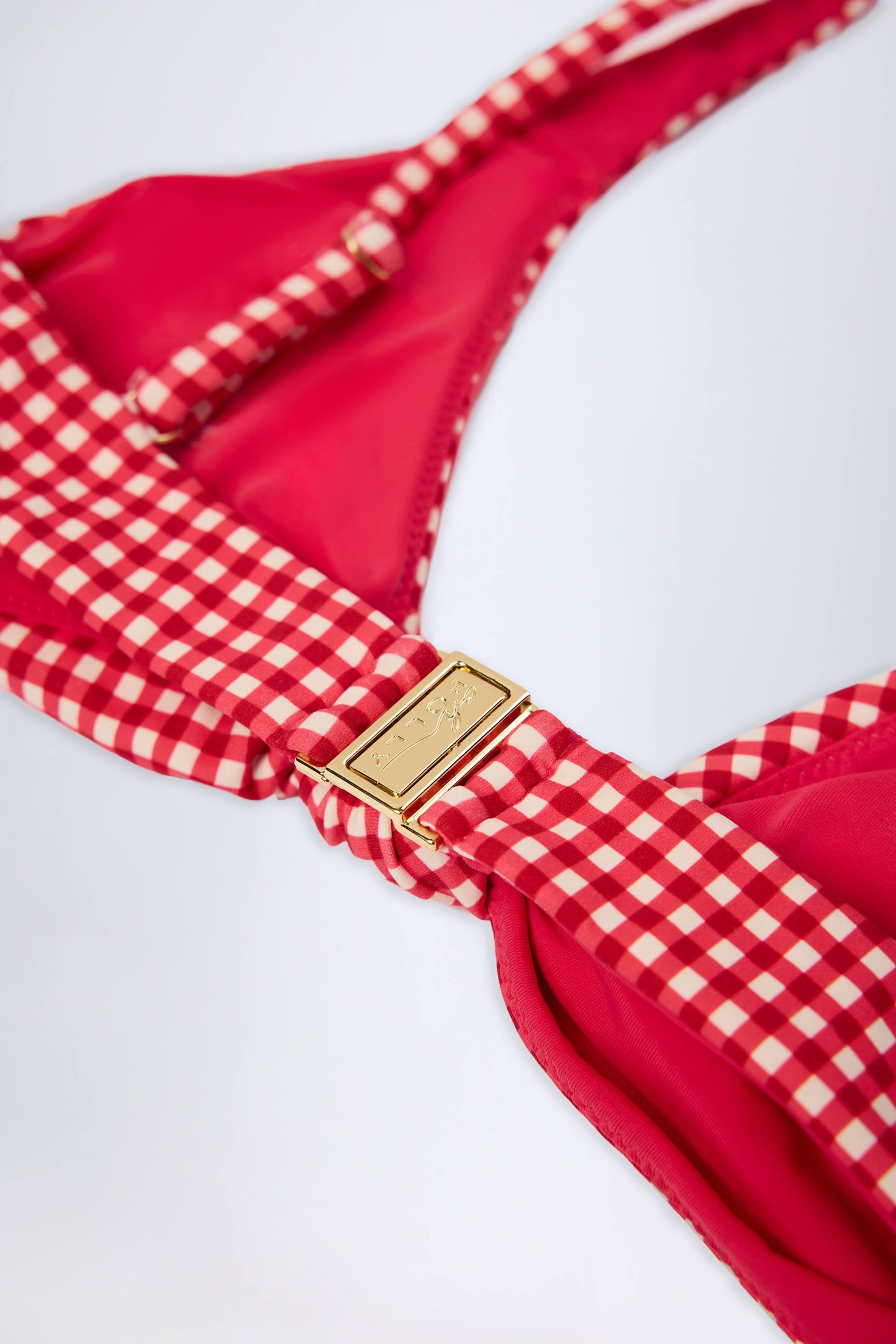 Knot-Detail Bikini Top in Red Gingham
