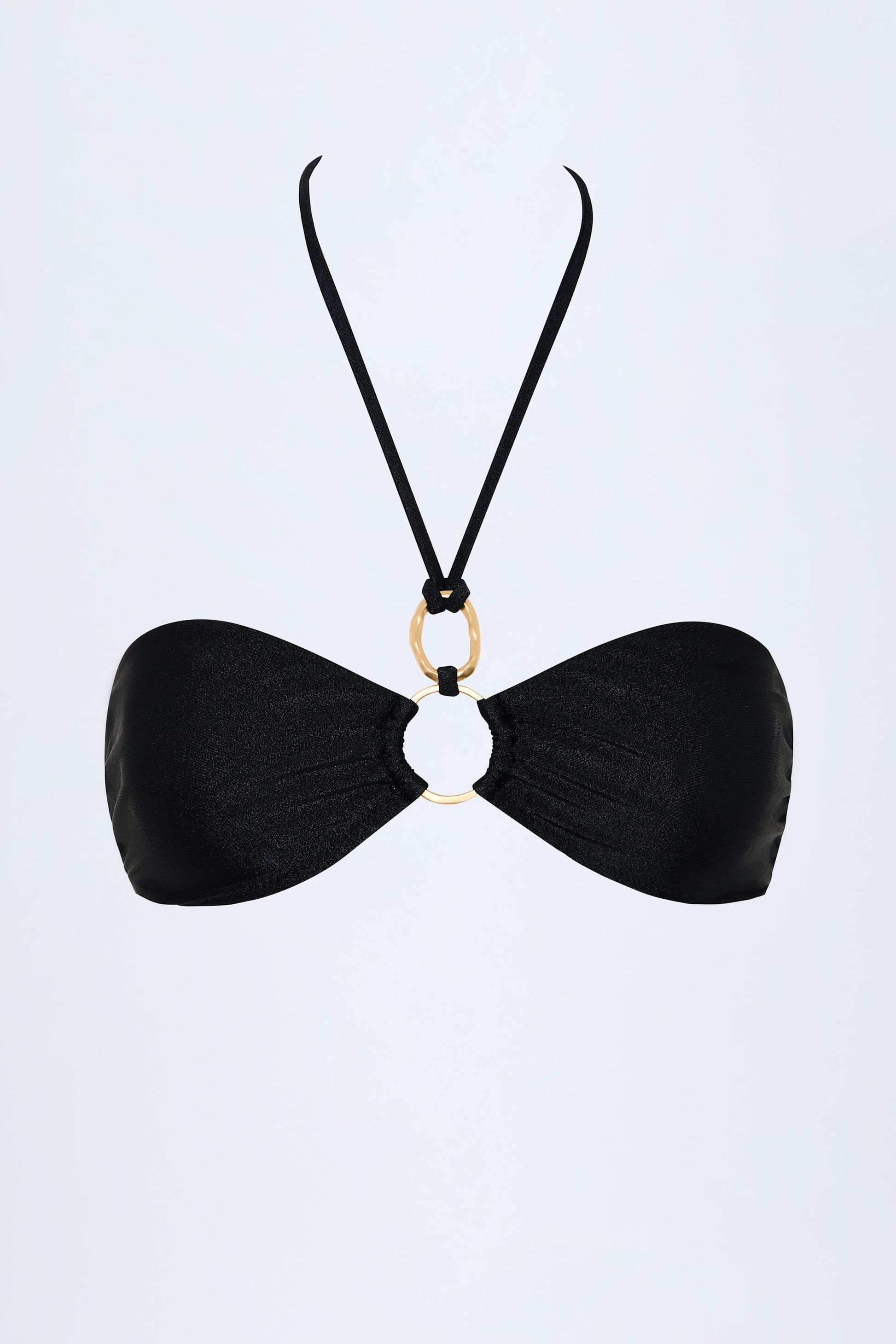 Hardware-Detail Ruched Halterneck Bikini Top in Black