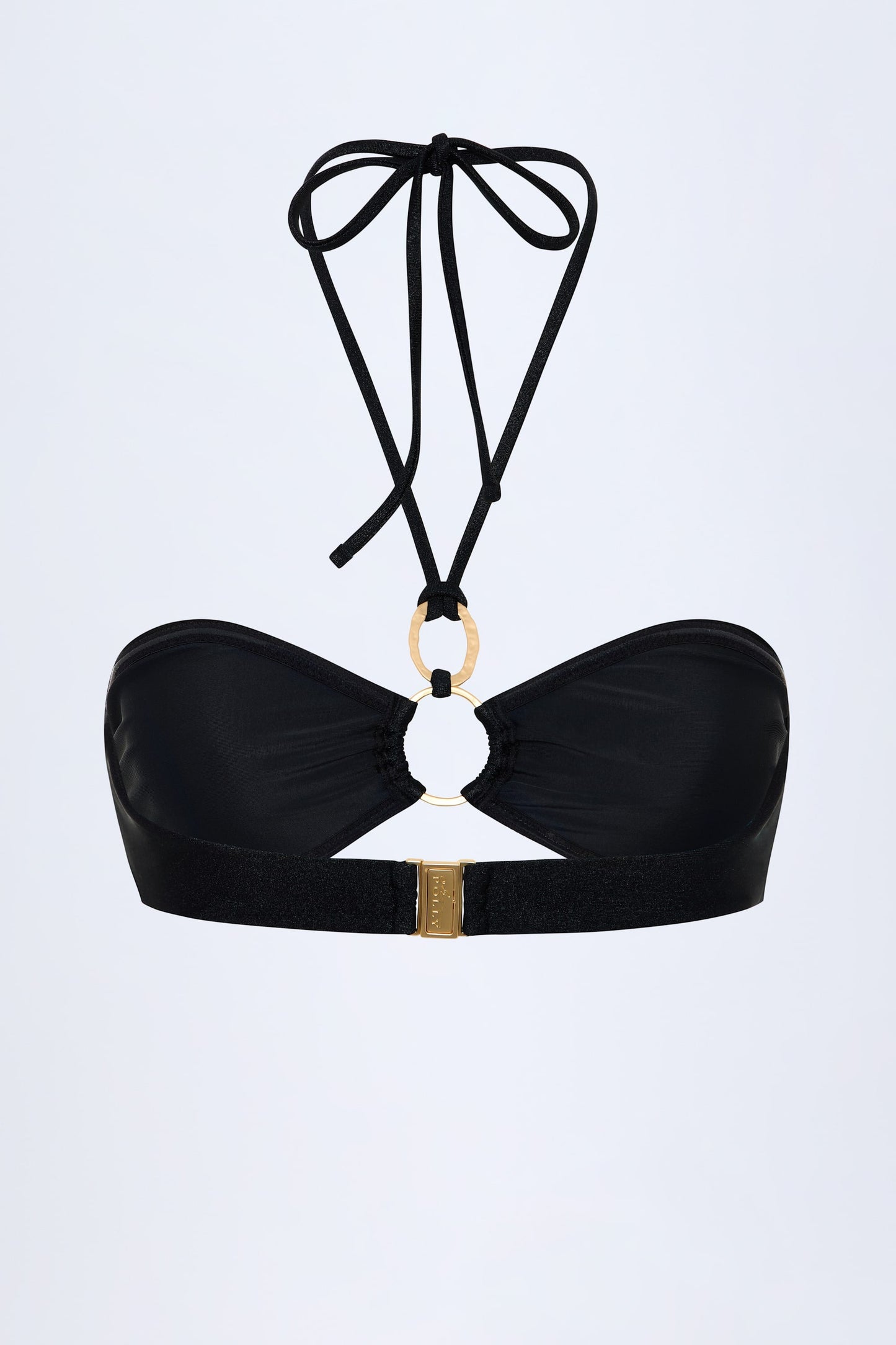 Hardware-Detail Ruched Halterneck Bikini Top in Black