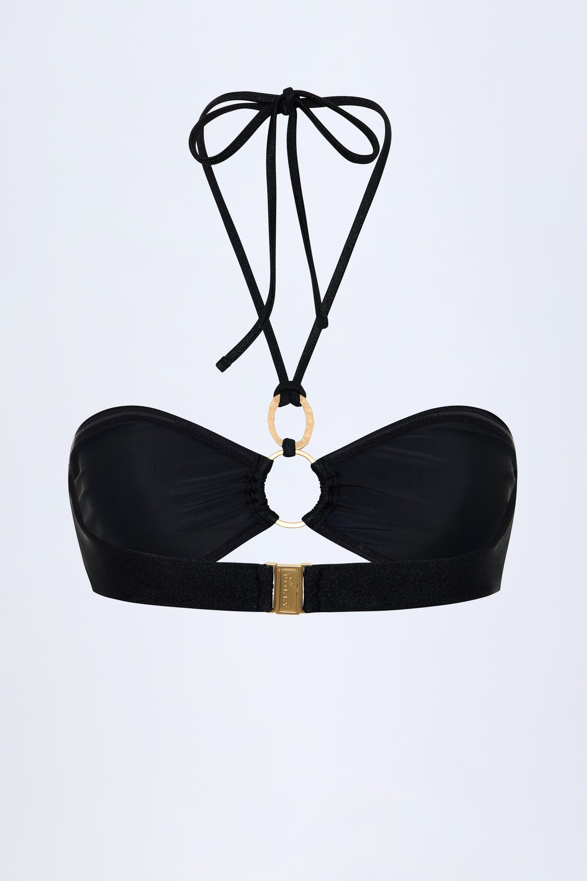 Hardware-Detail Ruched Halterneck Bikini Top in Black