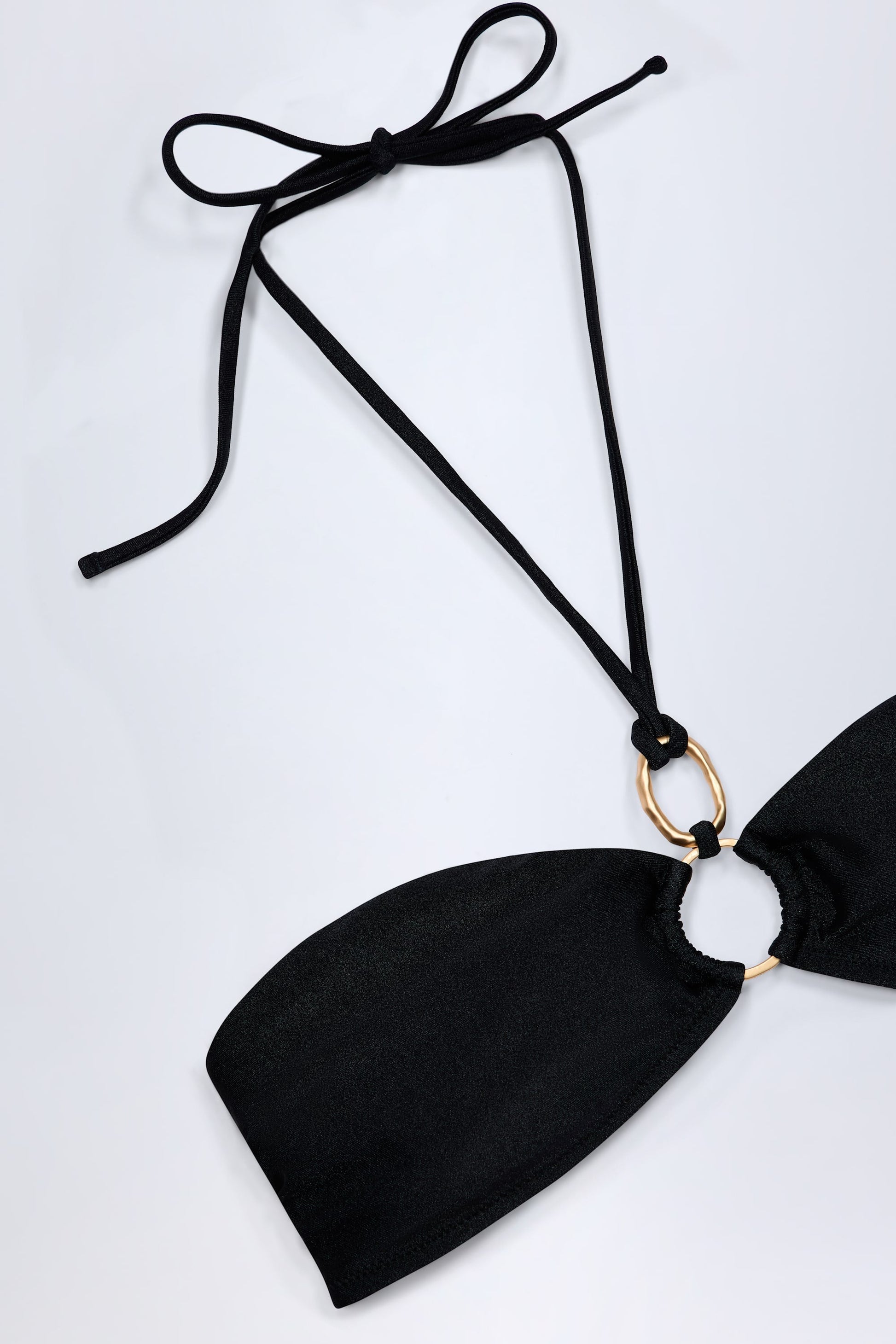 Hardware-Detail Ruched Halterneck Bikini Top in Black