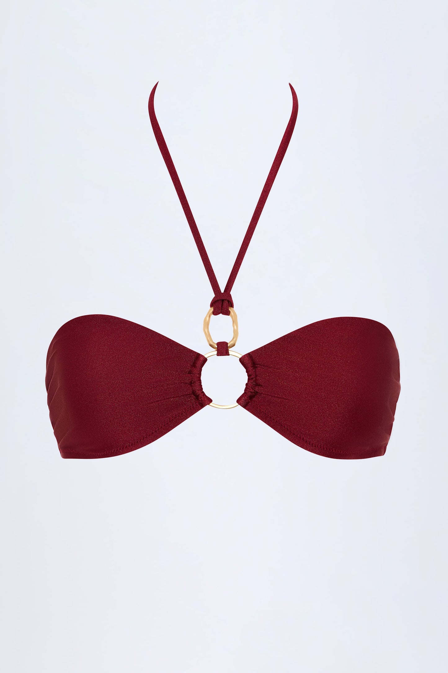 Hardware-Detail Ruched Halterneck Bikini Top in Dark Cherry