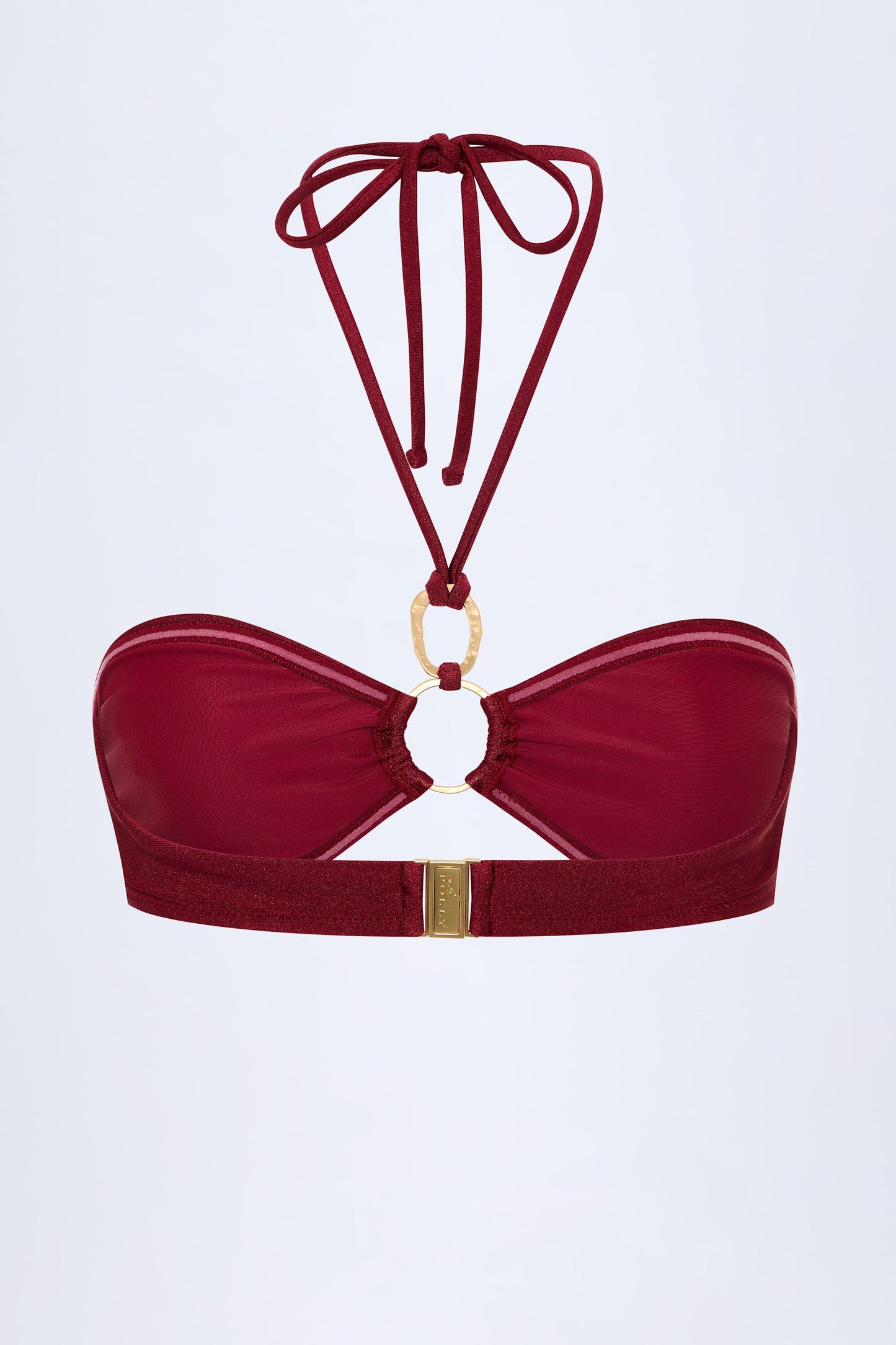 Hardware-Detail Ruched Halterneck Bikini Top in Dark Cherry