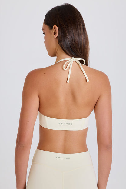 Scoop-Neck Halterneck Sports Bra in Cream